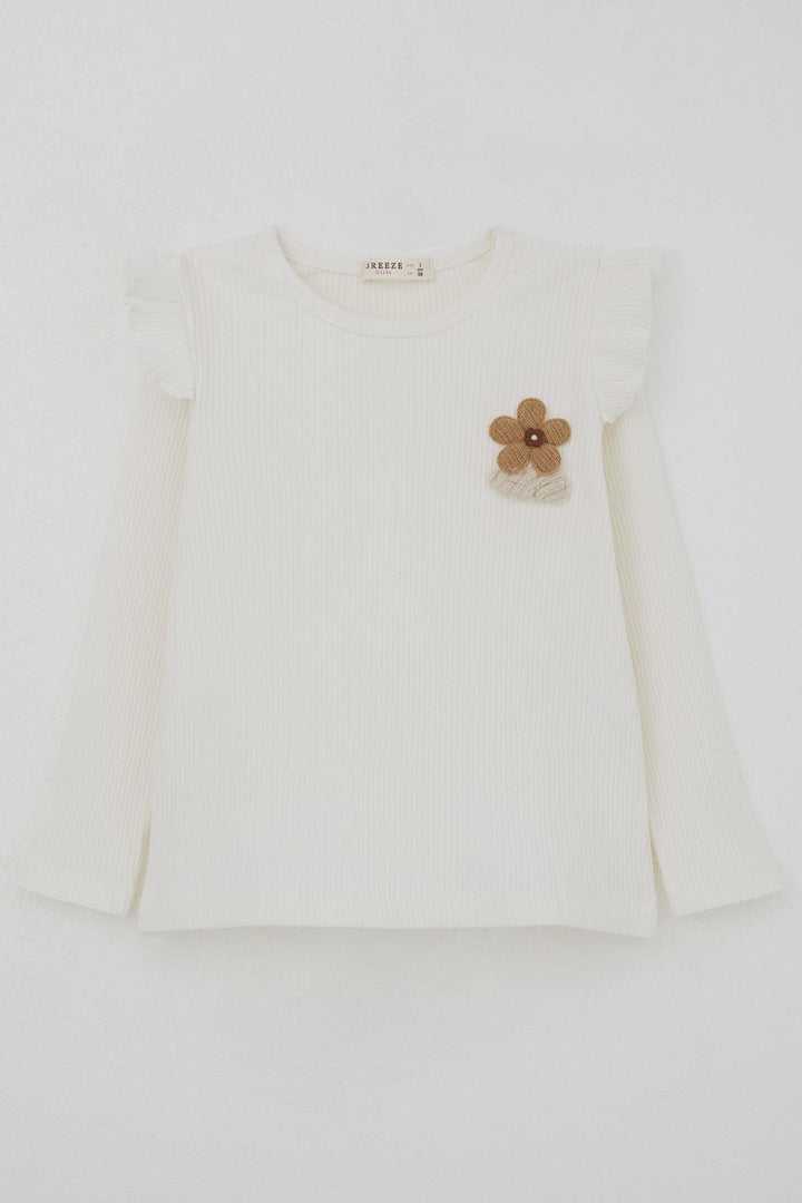 BRE Breeze Girl Child Long Sleeve T-Shirt with Flower Accessories, 2-6 Years, Ecru - Coral Gables