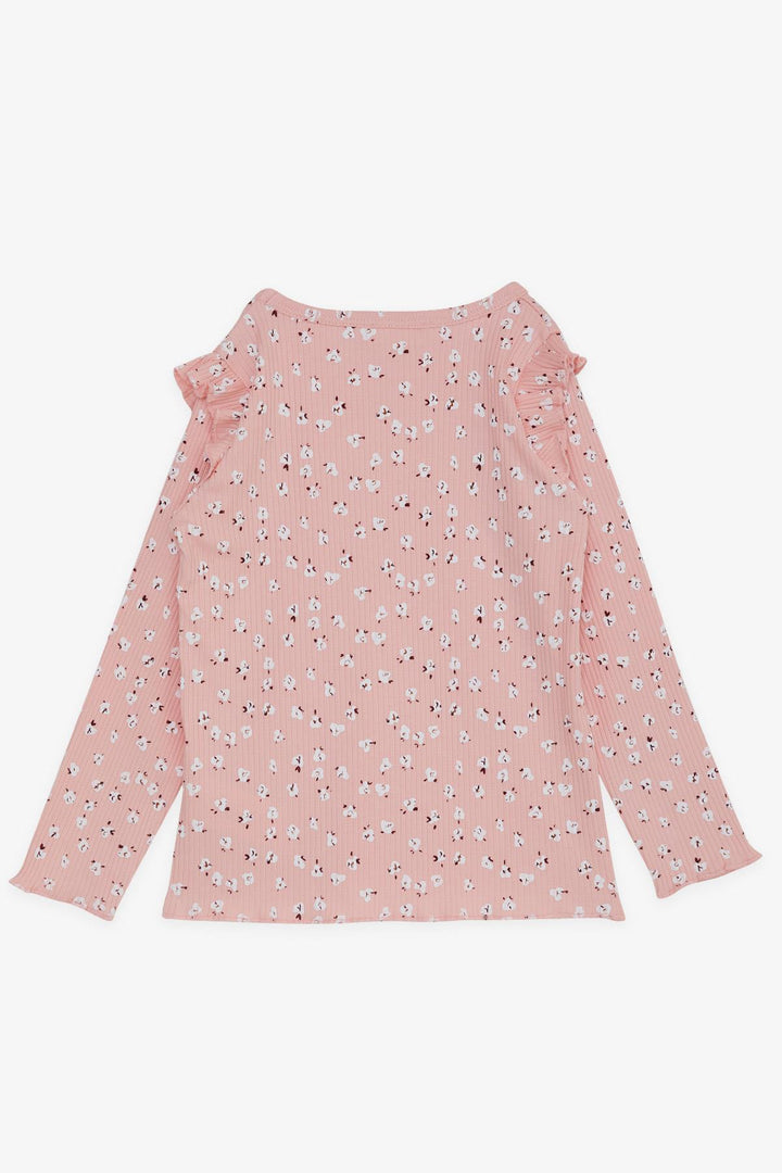 BRE Breeze Girl Child Long Sleeve T-Shirt with Flower Pattern Ruffled Shoulders 2-6 Years, Salmon - Tucker