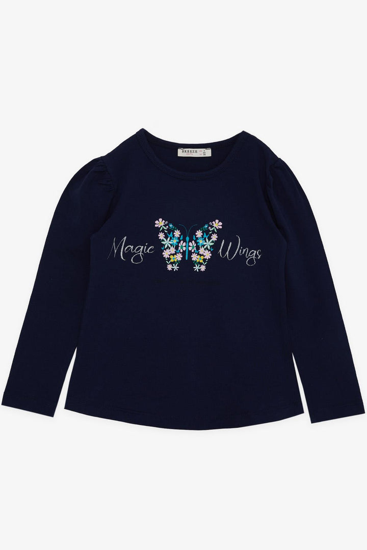 BRE Breeze Girl Child Long Sleeve T-Shirt Flower Printed 1.5-5 Years, Navy Blue - Fort Smith