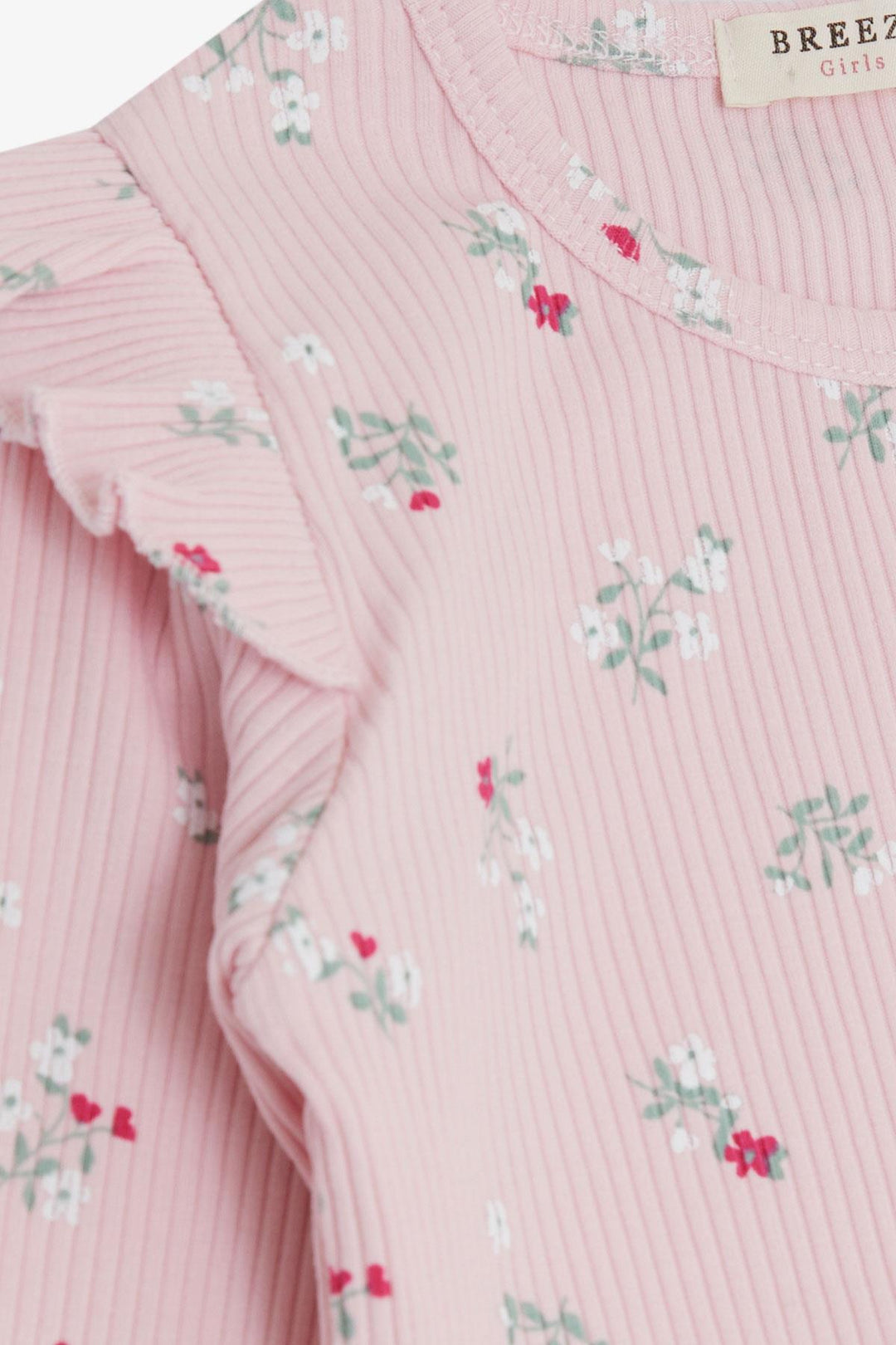 BRE Breeze Girl Child Long Sleeve T-Shirt with Floral Frilly Shoulder 2-6 Years, Pink - Lincoln