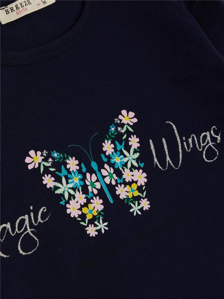 BRE Breeze Girl Child Long Sleeve T-Shirt Flower Printed 1.5-5 Years, Navy Blue - Fort Smith