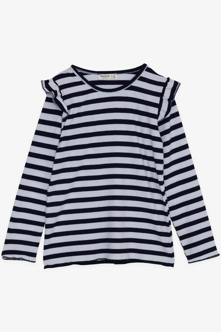 BRE Breeze Girl Child Long Sleeve T-Shirt Striped Ruffled Shoulder 62 Years, Mixed Color - Nezahualcóyotl