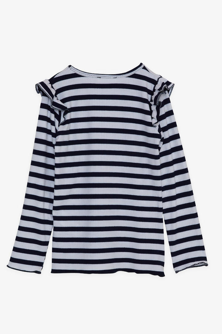 BRE Breeze Girl Child Long Sleeve T-Shirt Striped Ruffled Shoulder 62 Years, Mixed Color - Nezahualcóyotl