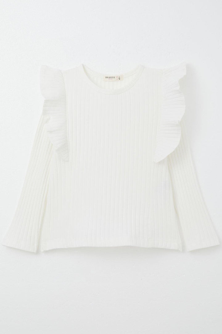 BRE Breeze Girl Child Long Sleeve T-Shirt with Frills 2-6 Years, Ecru - Moreno Valley