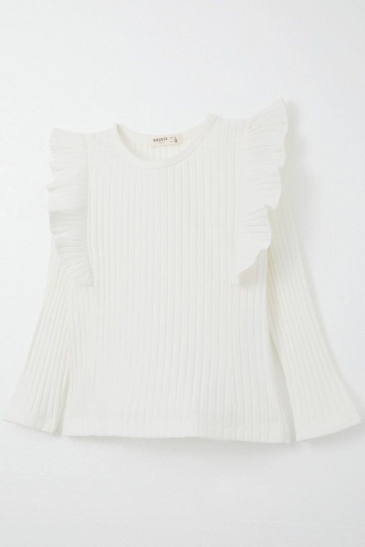 BRE Breeze Girl Child Long Sleeve T-Shirt with Frills 2-6 Years, Ecru - Moreno Valley
