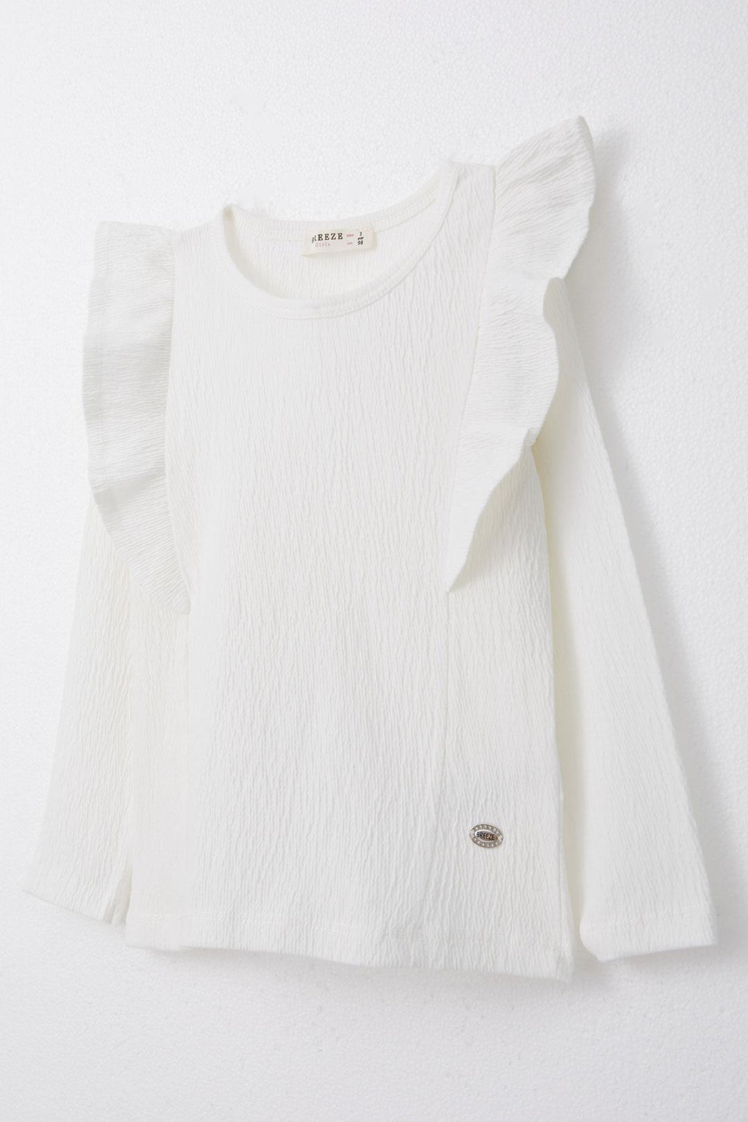 BRE Breeze Girl Child Long Sleeve T-Shirt with Frills and Armalı, 3-7 Years, White - Newport