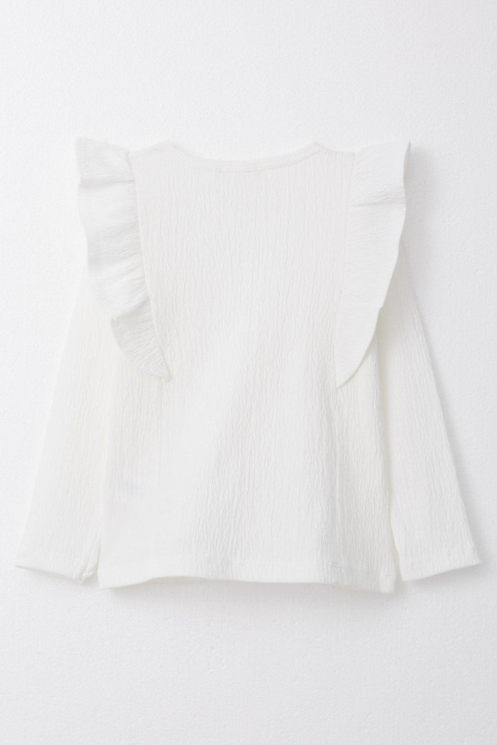 BRE Breeze Girl Child Long Sleeve T-Shirt with Frills and Armalı, 3-7 Years, White - Newport