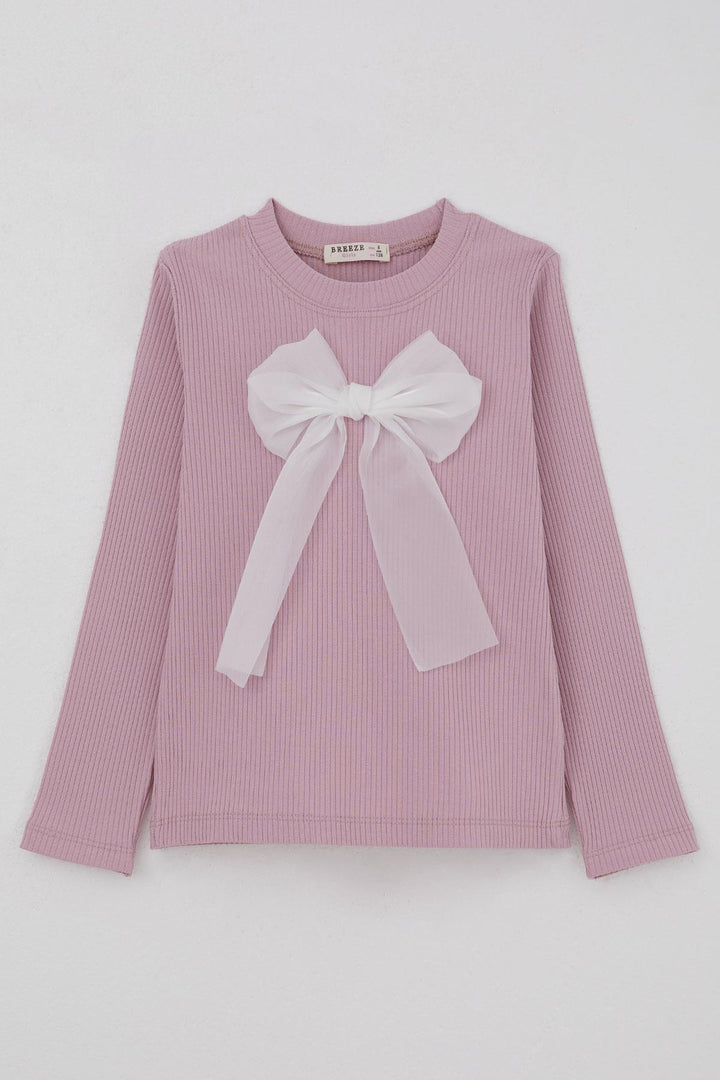 BRE Breeze Girl Child Long Sleeve T-Shirt with Bow Accessory 82 Years, Lilac - DeSoto