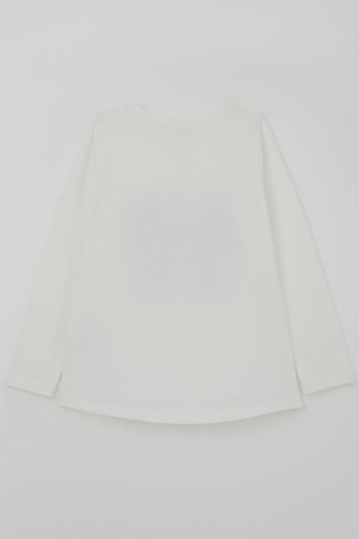 BRE Breeze Girl Child Long Sleeve T-Shirt with Bow Print Stone Accessory Detailed 82 Years, White - Pirna