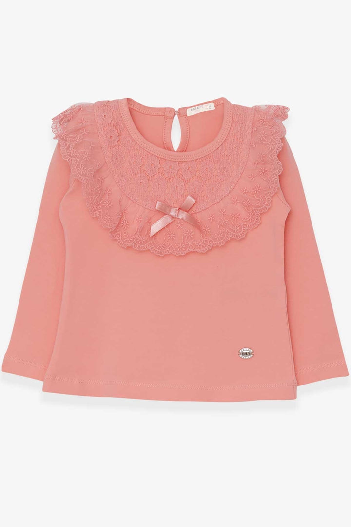 BRE Breeze Girl Child Long Sleeve T-Shirt with Bow Lace 1.5-5 Years, Salmon - Apple Valley