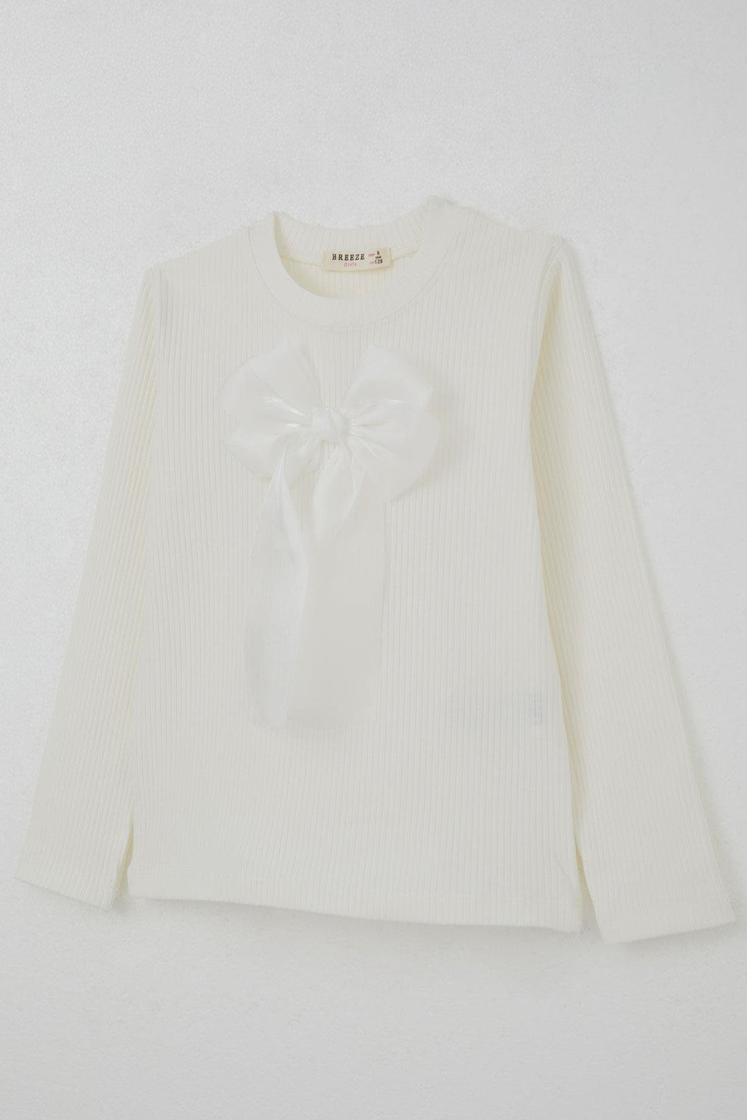 BRE Breeze Girl Child Long Sleeve T-Shirt with Bow Accessory 82 Years, Ecru - Cutler Bay