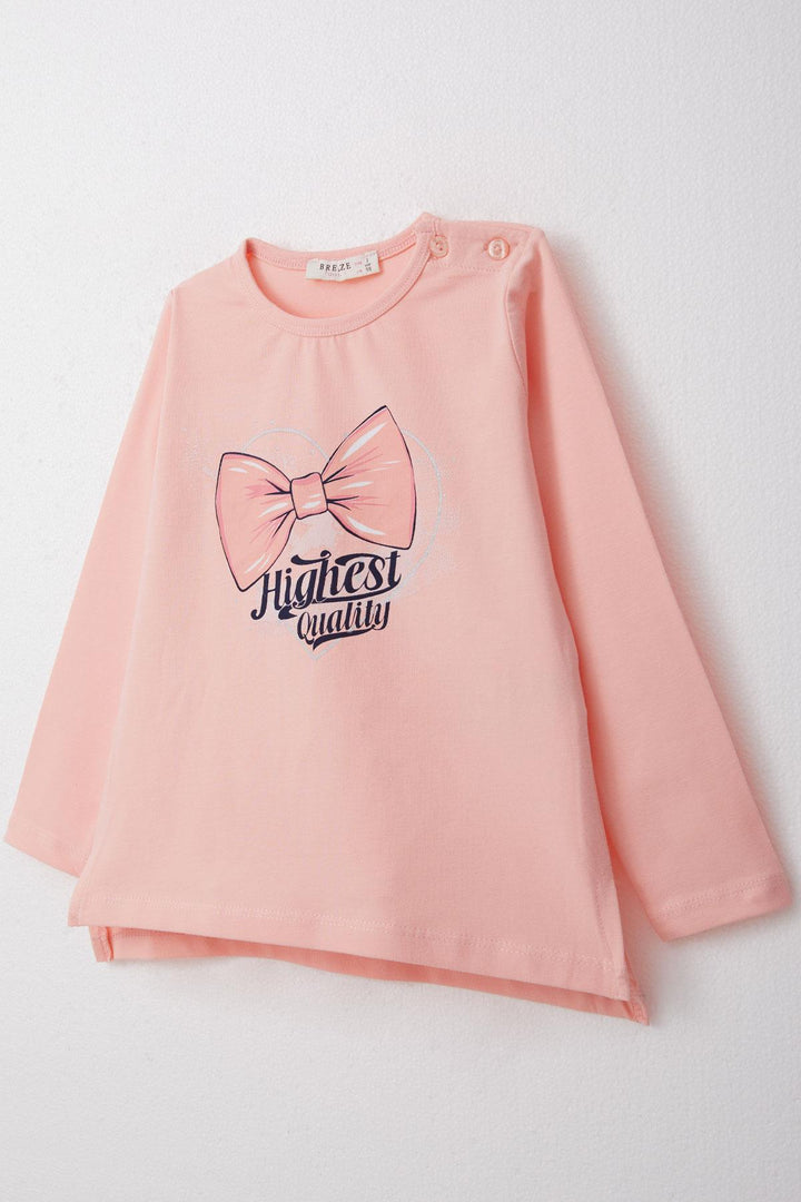 BRE Breeze Girl Child Long Sleeve T-Shirt with Bow Print 2-6 Years, Salmon - El Plan