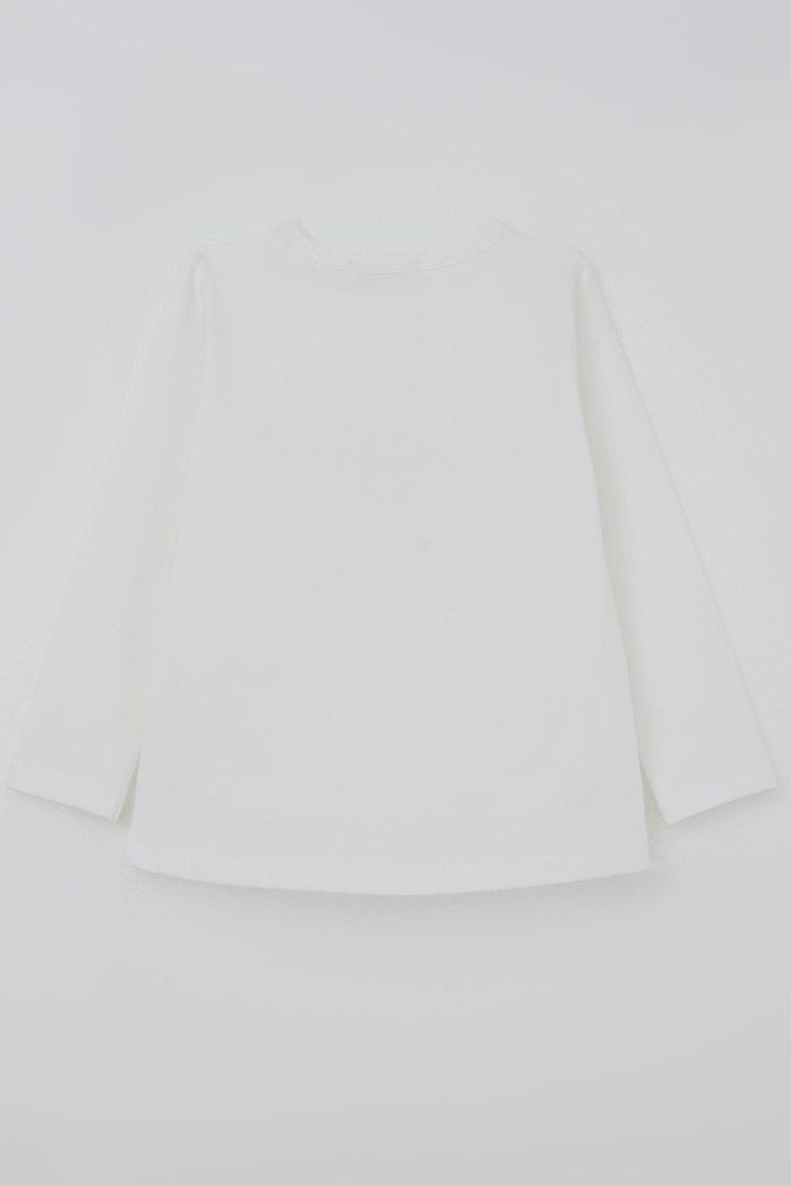 BRE Breeze Girl Child Long Sleeve T-Shirt with Bow Arm Pearl Detailed Tulle 3-8 Years, Ecru - Moncada