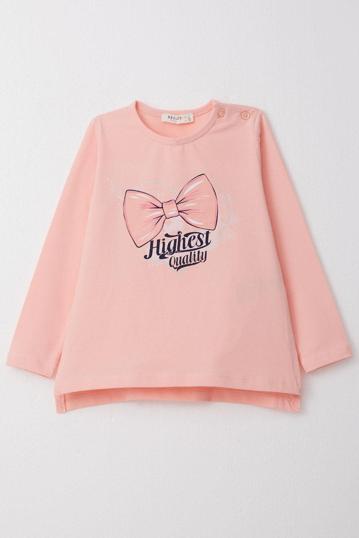 BRE Breeze Girl Child Long Sleeve T-Shirt with Bow Print 2-6 Years, Salmon - El Plan