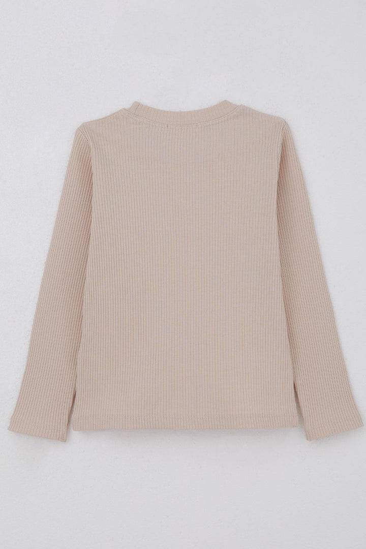 BRE Breeze Girl Child Long Sleeve T-Shirt with Bow Accessory, 82 Years, Beige - Winter Haven