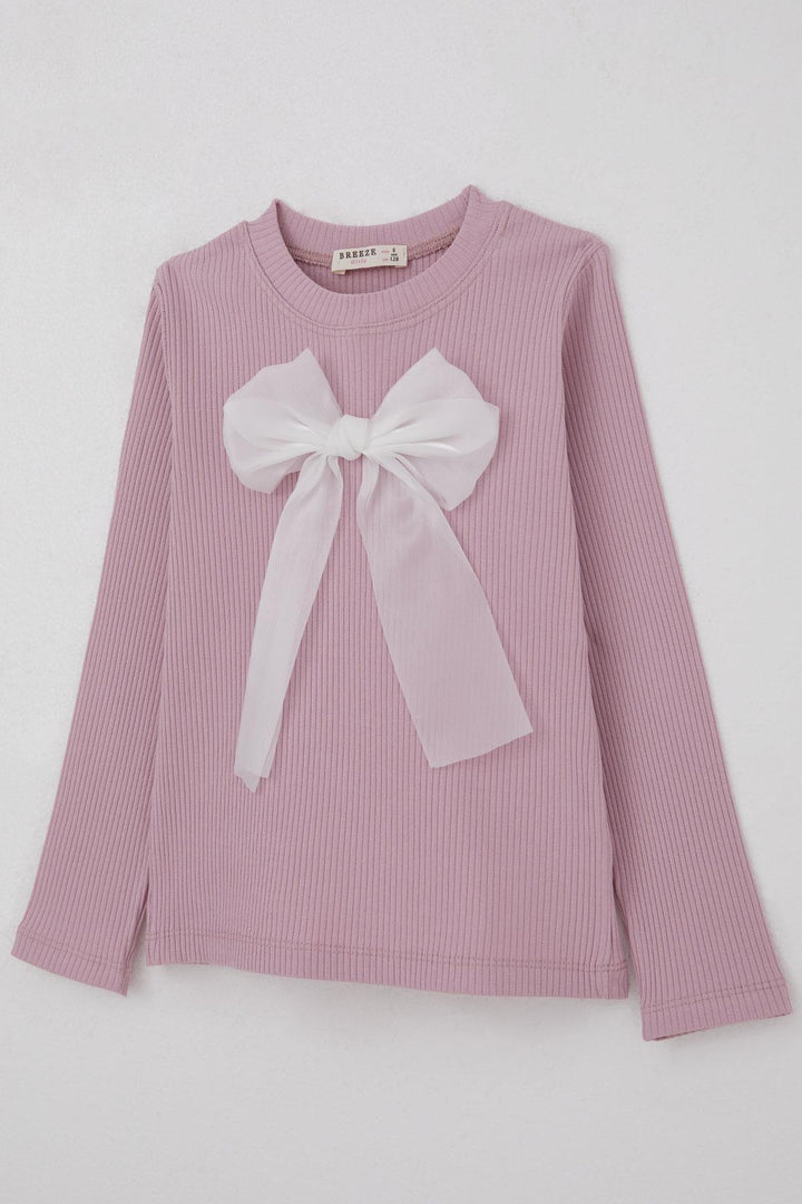 BRE Breeze Girl Child Long Sleeve T-Shirt with Bow Accessory 82 Years, Lilac - DeSoto