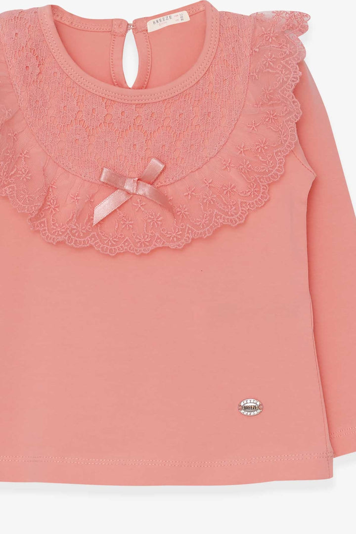 BRE Breeze Girl Child Long Sleeve T-Shirt with Bow Lace 1.5-5 Years, Salmon - Apple Valley