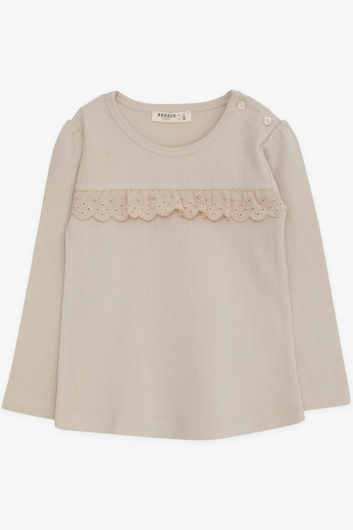BRE Breeze Girl Child Long Sleeve T-Shirt with Lace, 1-4 Years, Beige - Indian Trail