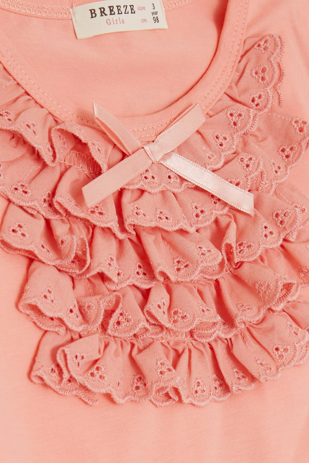 BRE Breeze Girl Child Long Sleeve T-Shirt with Lace Bow 3-8 Years, Salmon - Geneva