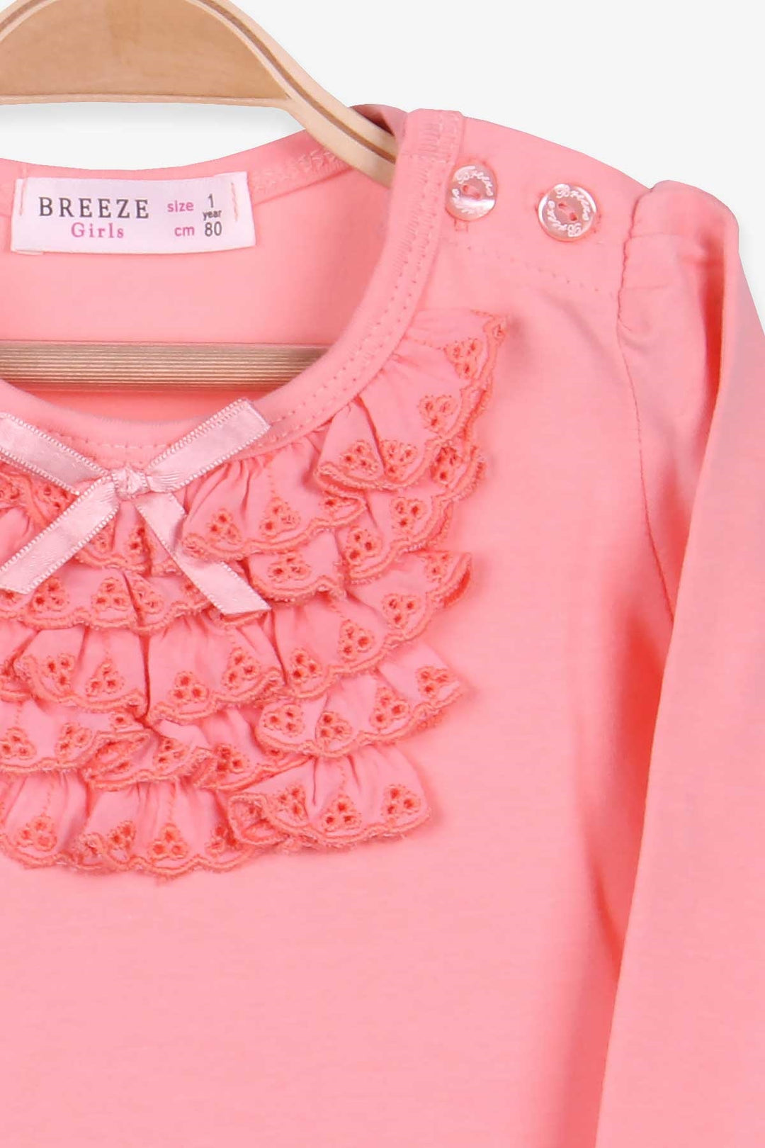 BRE Breeze Girl Baby Long Sleeve T-Shirt with Lace Bow 6 Months-8 Years, Salmon - Horishni Plavni