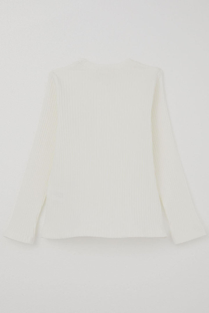 BRE Breeze Girl Child Long Sleeve T-Shirt with Lace Embroidered Pearl, 82 Years, Ecru - Moncton