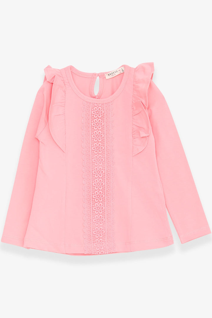 BRE Breeze Girl Child Long Sleeve T-Shirt with Lace Frills, 3-8 Years, Powder - Lansing