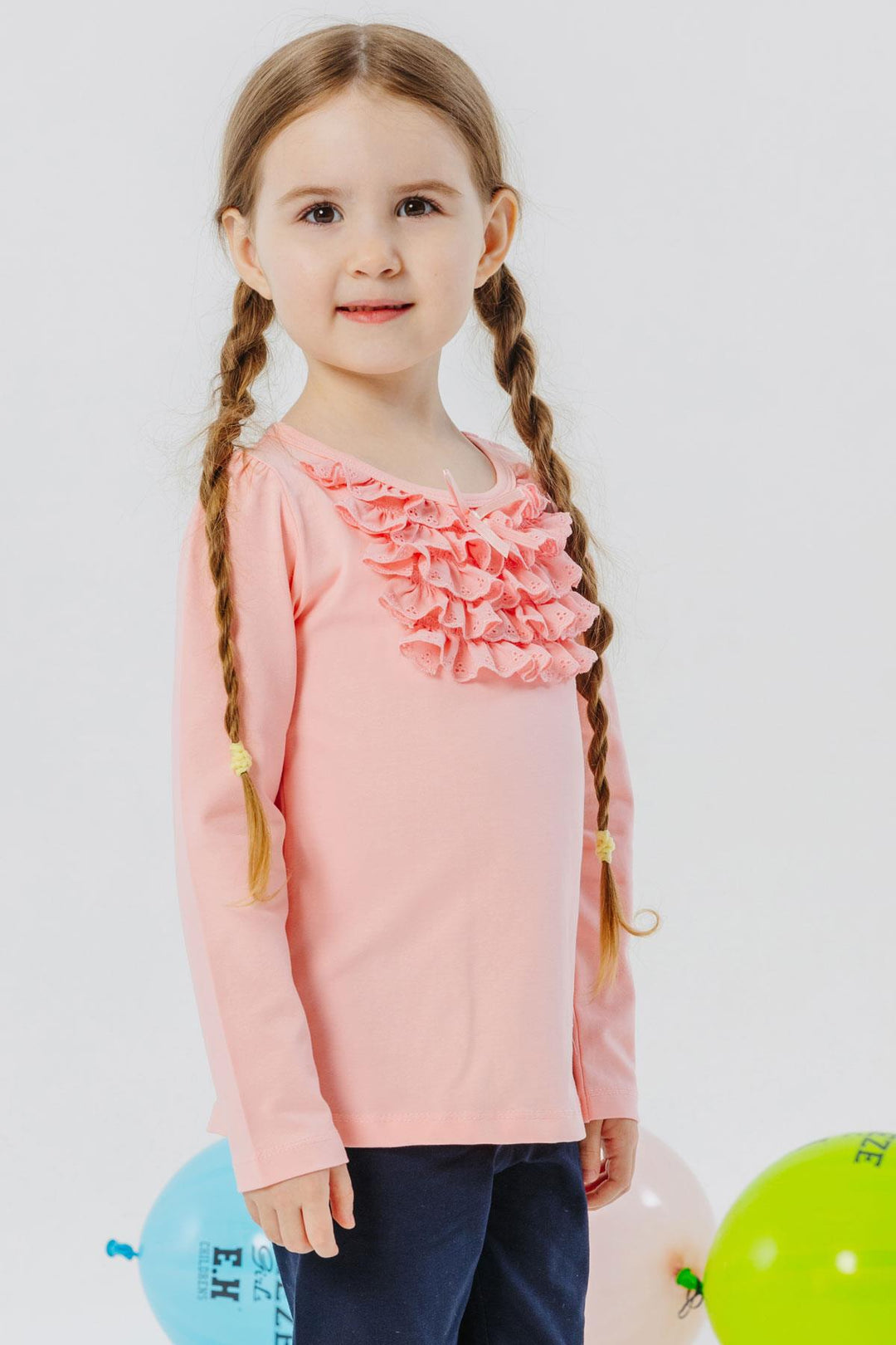 BRE Breeze Girl Child Long Sleeve T-Shirt with Lace Bow 3-8 Years, Salmon - Geneva