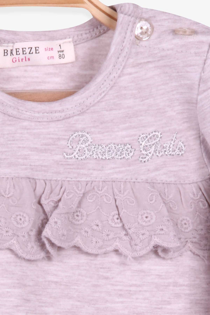 BRE Breeze Girl Child Long Sleeve T-Shirt with Lace, 1-4 Years, Beige Melange - Midland