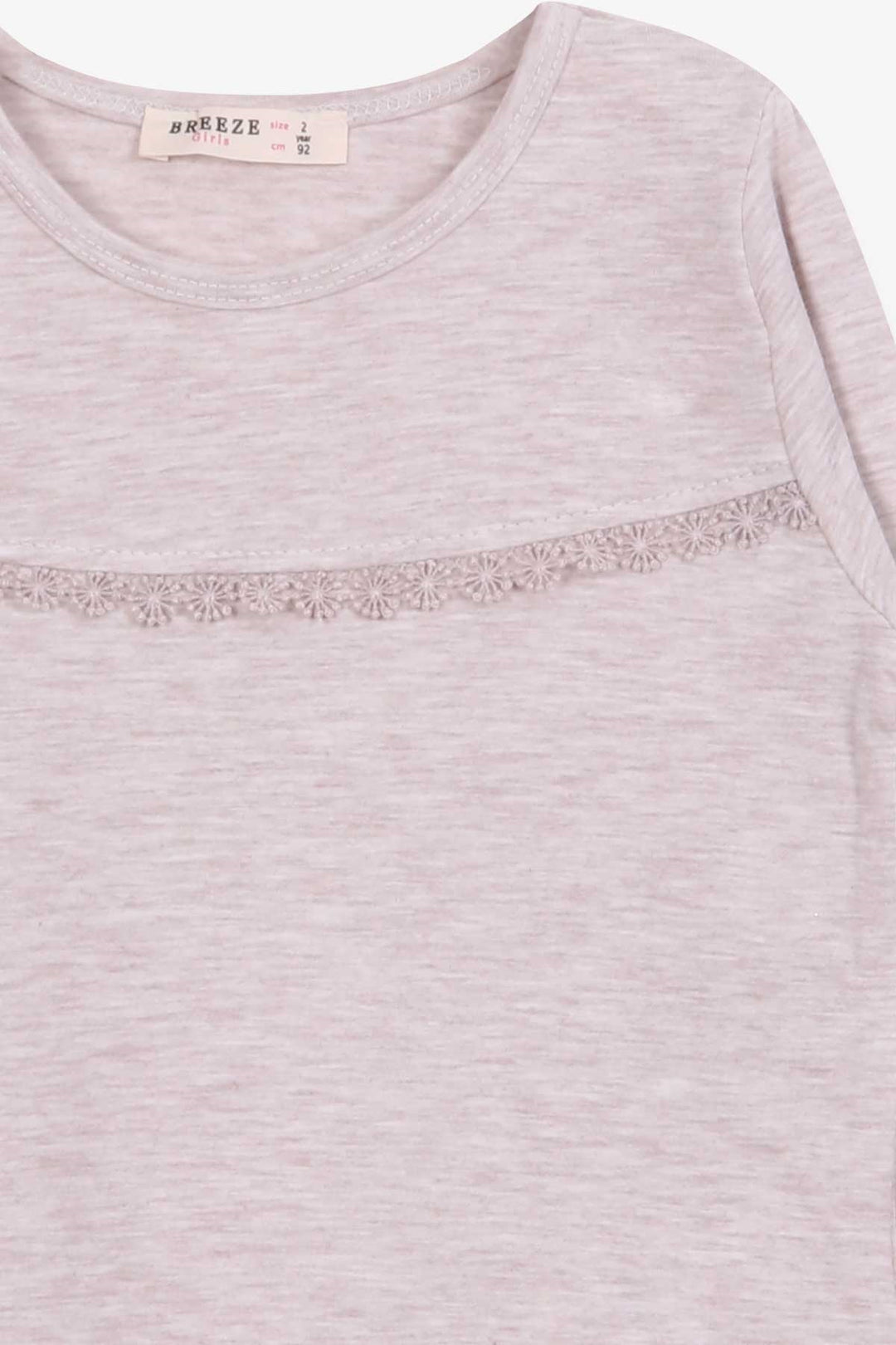BRE Breeze Girl Child Long Sleeve T-Shirt with Lace 2-6 Years, Beige Melange - Saint Helens