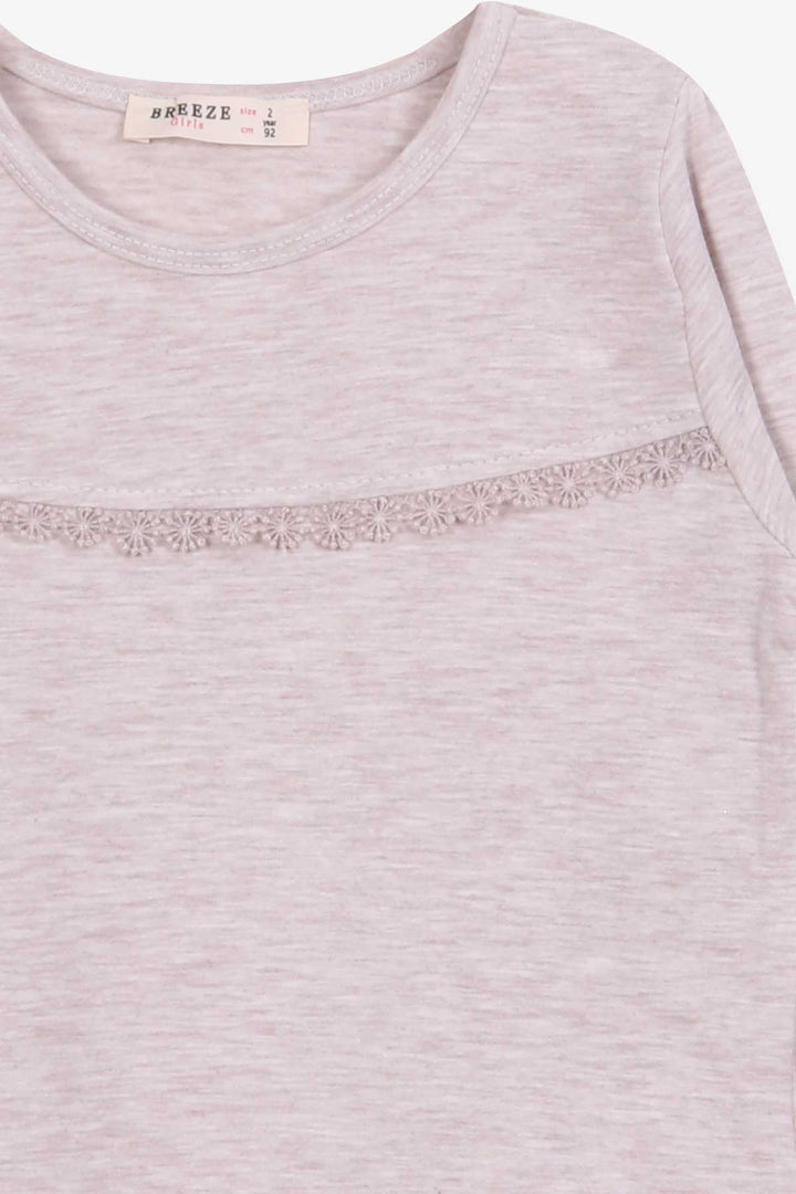 BRE Breeze Girl Child Long Sleeve T-Shirt with Lace 2-6 Years, Beige Melange - Saint Helens
