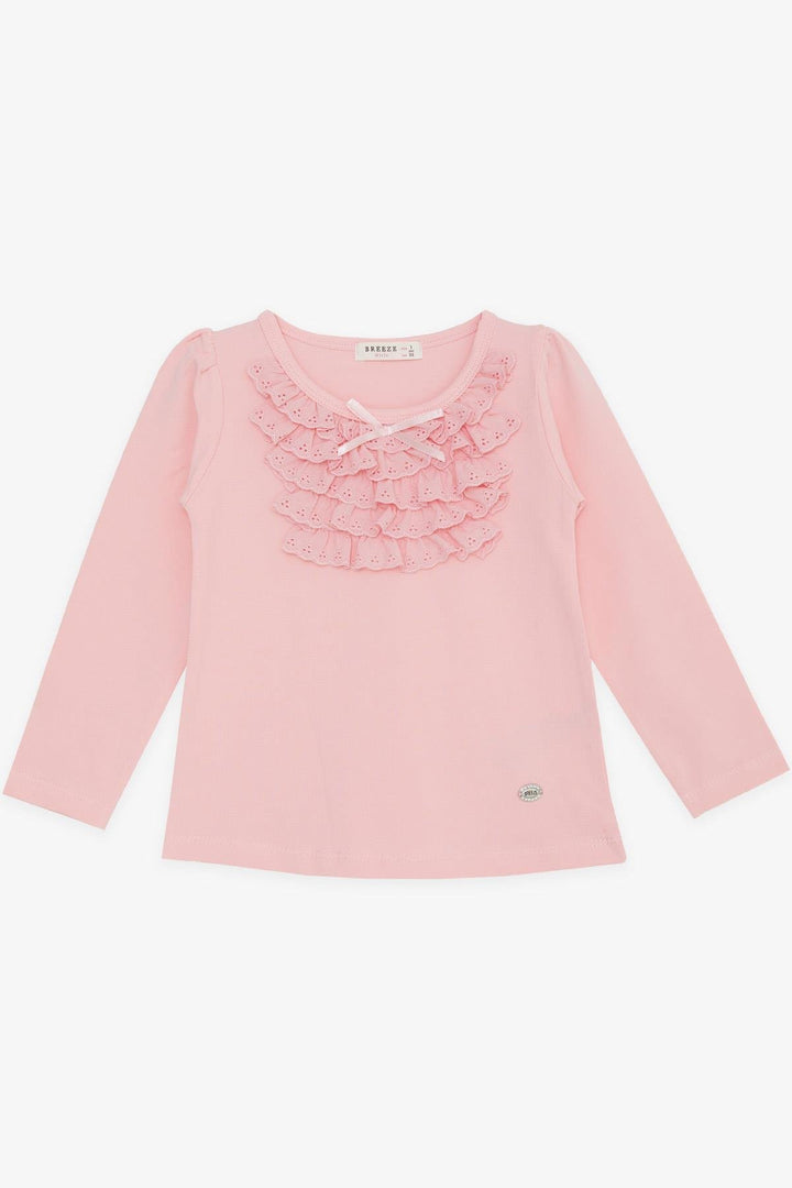 BRE Breeze Girl Child Long Sleeve T-Shirt with Lace Bow, Pink, 3-8 Years - Genk