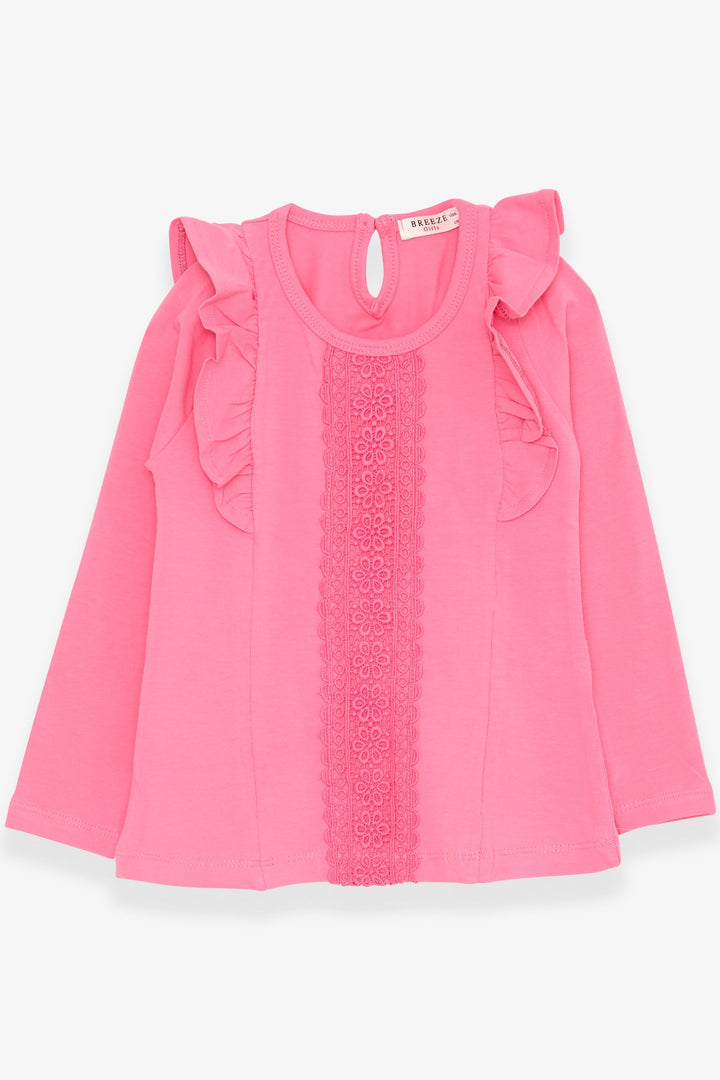 BRE Breeze Girl Child Long Sleeve T-Shirt with Lace Frills 3-8 Years, Coral - Hellendoorn