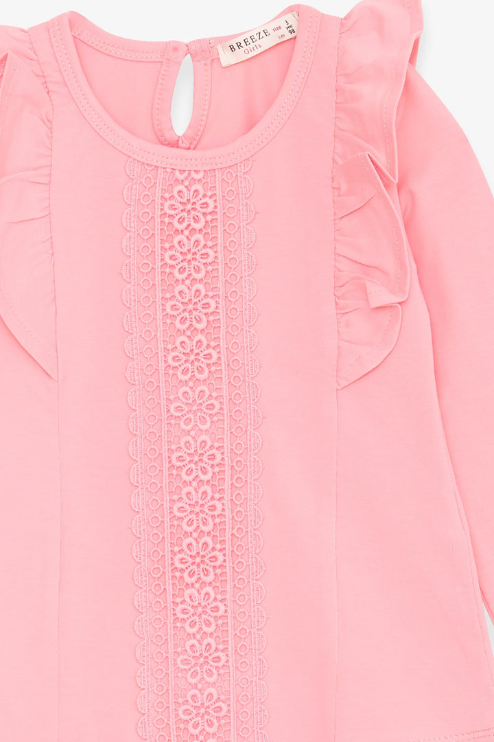 BRE Breeze Girl Child Long Sleeve T-Shirt with Lace Frills, 3-8 Years, Powder - Lansing