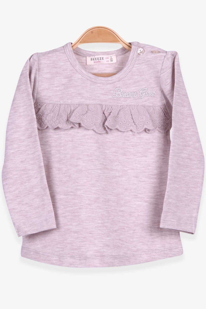 BRE Breeze Girl Child Long Sleeve T-Shirt with Lace, 1-4 Years, Beige Melange - Midland