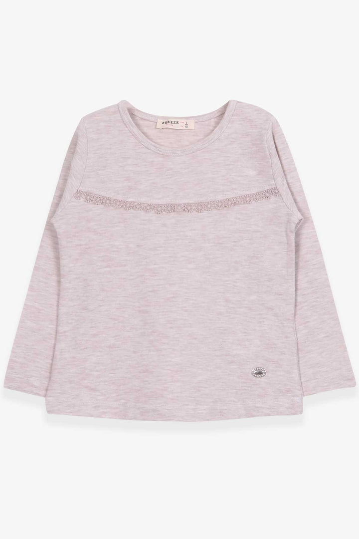 BRE Breeze Girl Child Long Sleeve T-Shirt with Lace 2-6 Years, Beige Melange - Saint Helens
