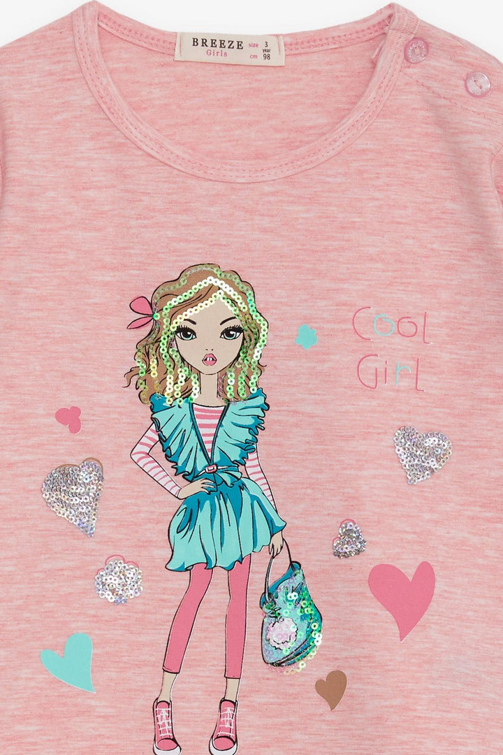 BRE Breeze Girl Child Long Sleeve T-Shirt Cool Girl Printed 1.5-5 Years, Salmon Melange - Coyuca de Catalán