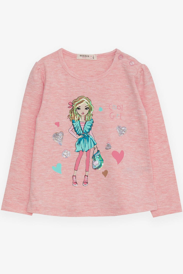 BRE Breeze Girl Child Long Sleeve T-Shirt Cool Girl Printed 1.5-5 Years, Salmon Melange - Coyuca de Catalán