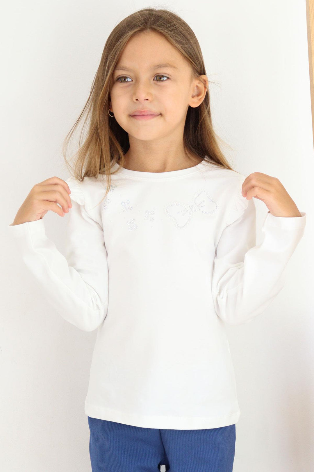 BRE Breeze Girl Child Long Sleeve T-Shirt with Sparkling Stone Detail 40 Years, Ecru - Winston-Salem