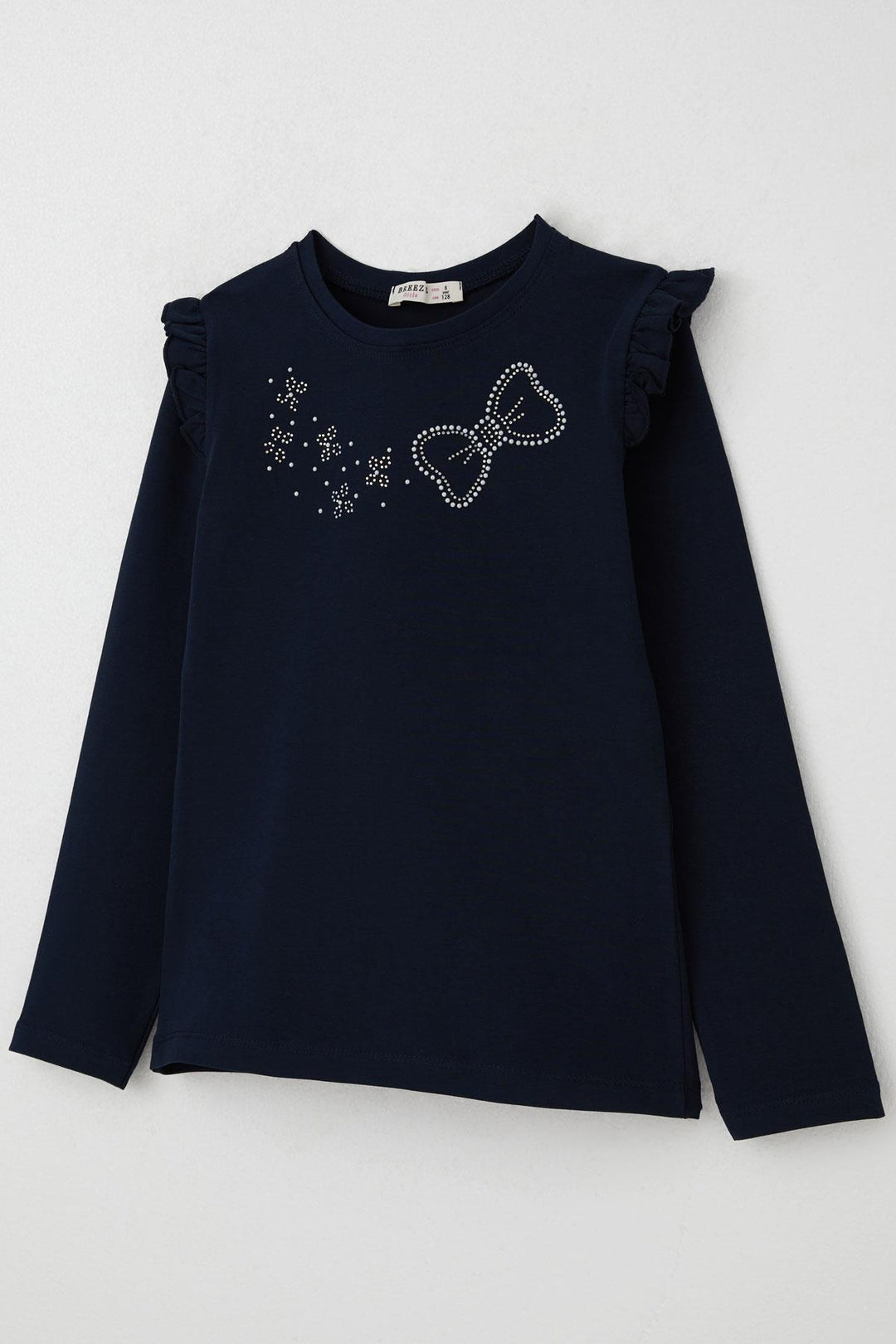 BRE Breeze Girl Child Long Sleeve T-Shirt with Sparkling Stone Embroidery Detail 40 Years, Navy Blue - Sale