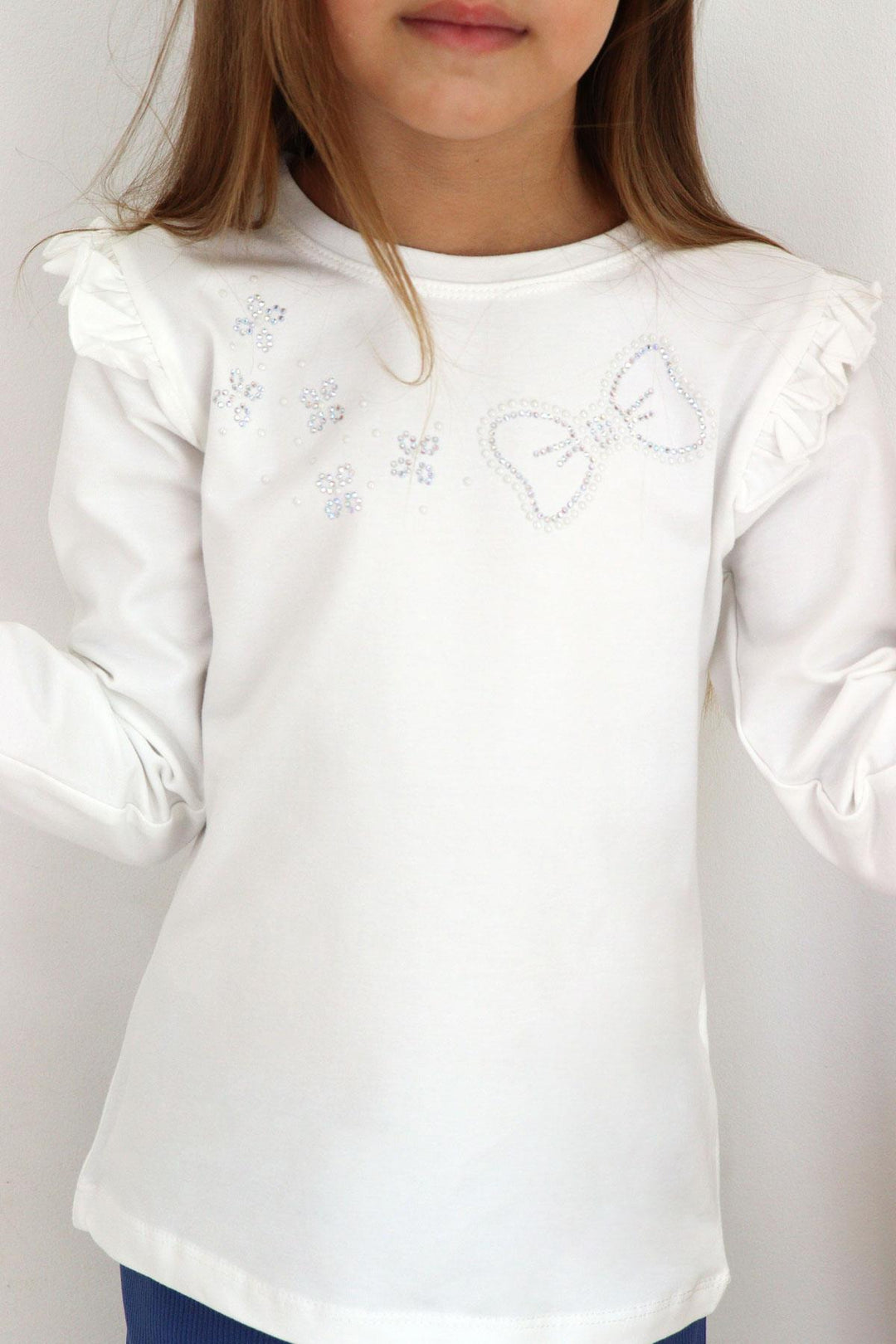 BRE Breeze Girl Child Long Sleeve T-Shirt with Sparkling Stone Detail 40 Years, Ecru - Winston-Salem