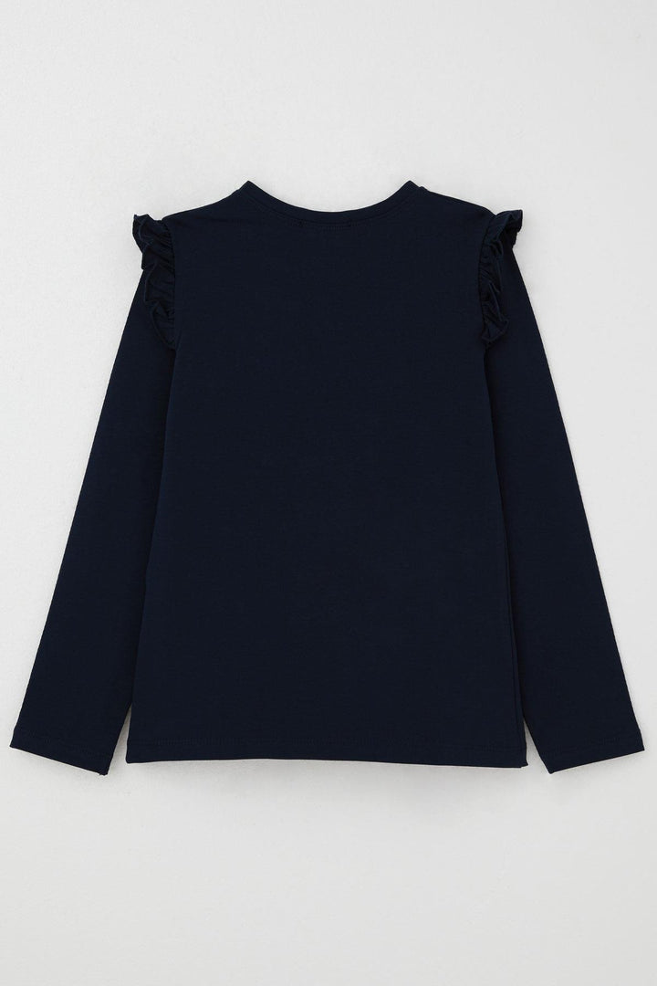 BRE Breeze Girl Child Long Sleeve T-Shirt with Sparkling Stone Embroidery Detail 40 Years, Navy Blue - Sale