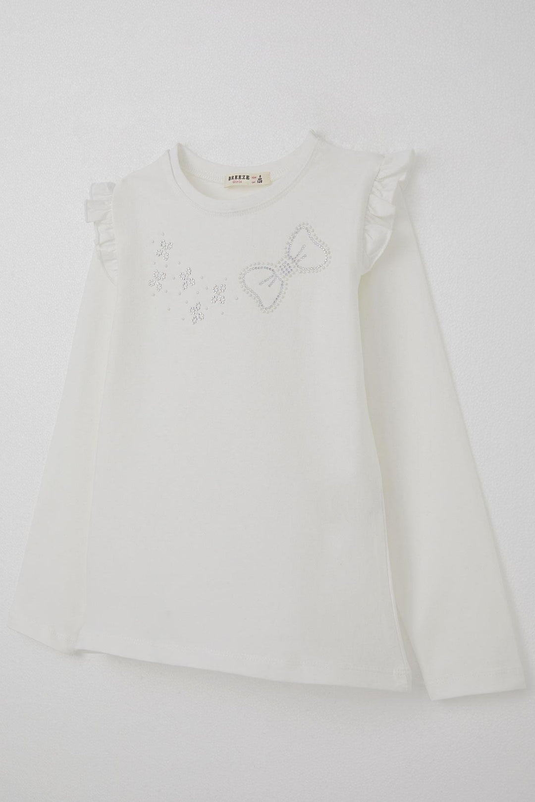 BRE Breeze Girl Child Long Sleeve T-Shirt with Sparkling Stone Detail 40 Years, Ecru - Winston-Salem