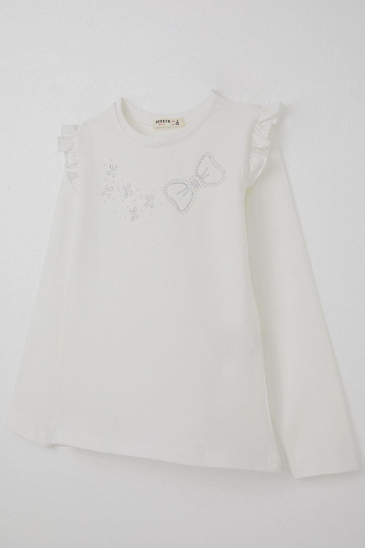 BRE Breeze Girl Child Long Sleeve T-Shirt with Sparkling Stone Detail 40 Years, Ecru - Winston-Salem