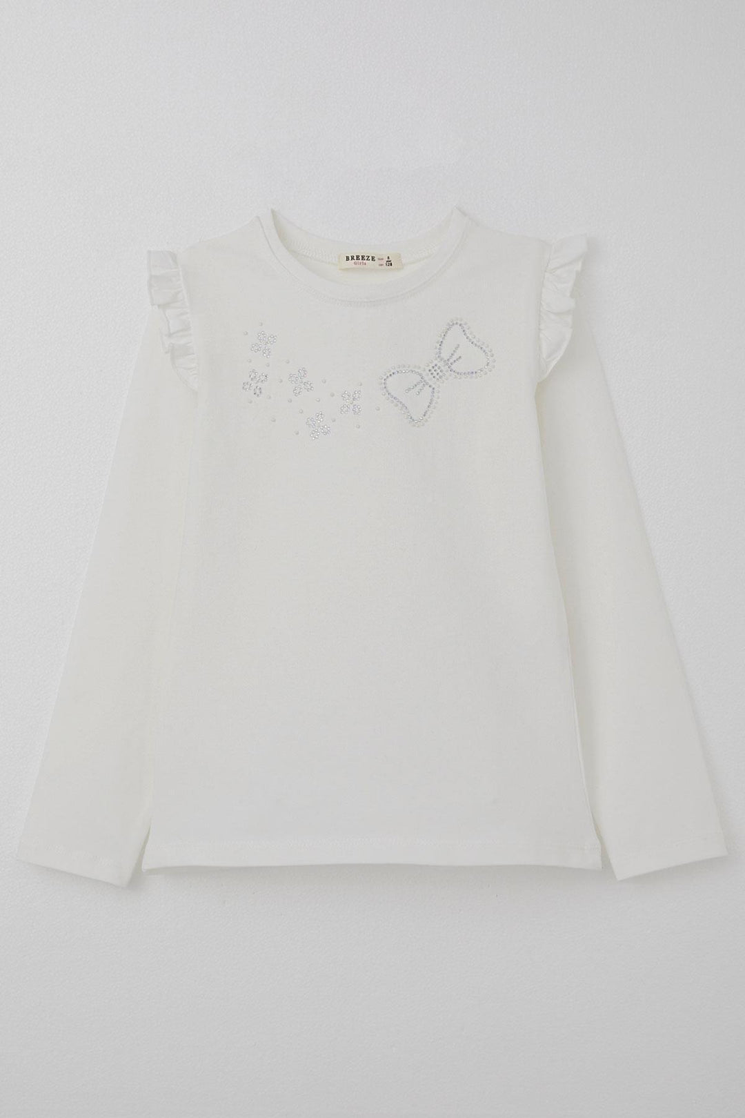 BRE Breeze Girl Child Long Sleeve T-Shirt with Sparkling Stone Detail 40 Years, Ecru - Winston-Salem
