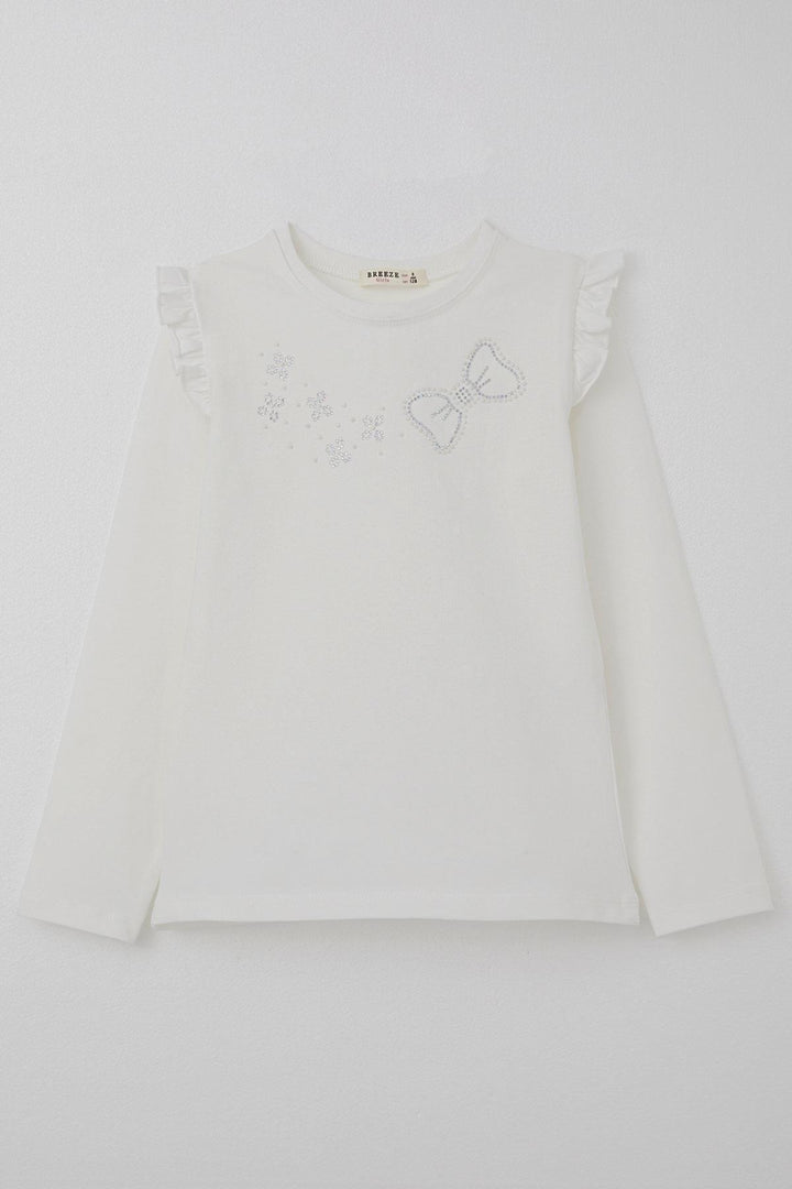 BRE Breeze Girl Child Long Sleeve T-Shirt with Sparkling Stone Detail 40 Years, Ecru - Winston-Salem
