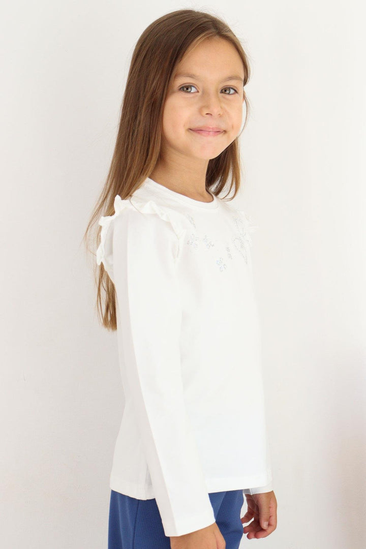 BRE Breeze Girl Child Long Sleeve T-Shirt with Sparkling Stone Detail 40 Years, Ecru - Winston-Salem