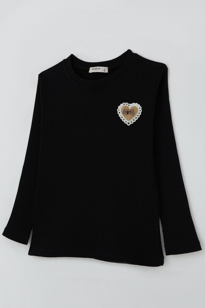 BRE Breeze Girl Child Long Sleeve T-Shirt with Heart Emblem Bow 50 Years, Black - West Covina