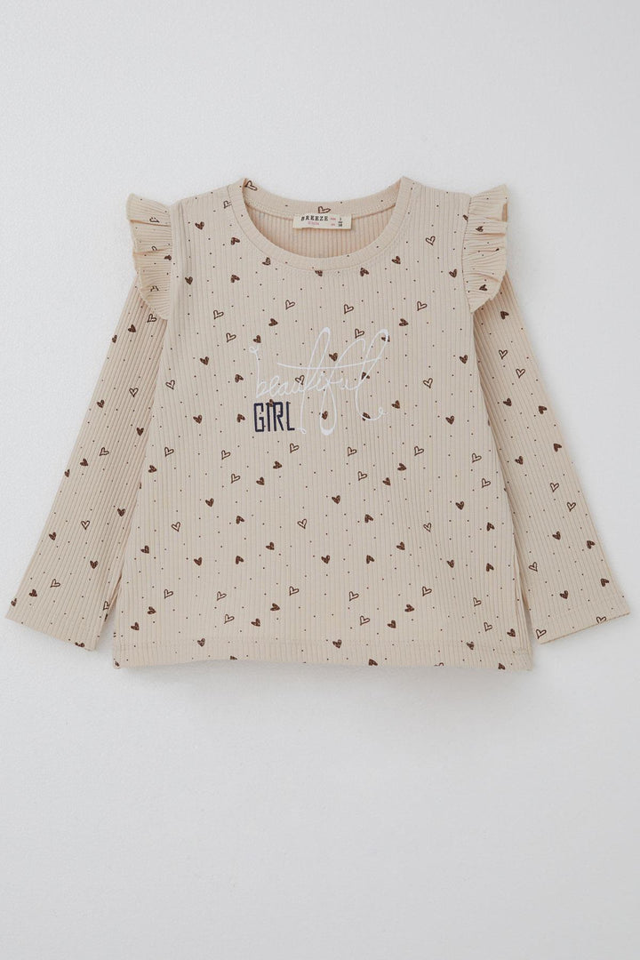 BRE Breeze Girl Child Long Sleeve T-Shirt Heart Pattern Printed 2-6 Years, Beige - Alhaurín de la Torre