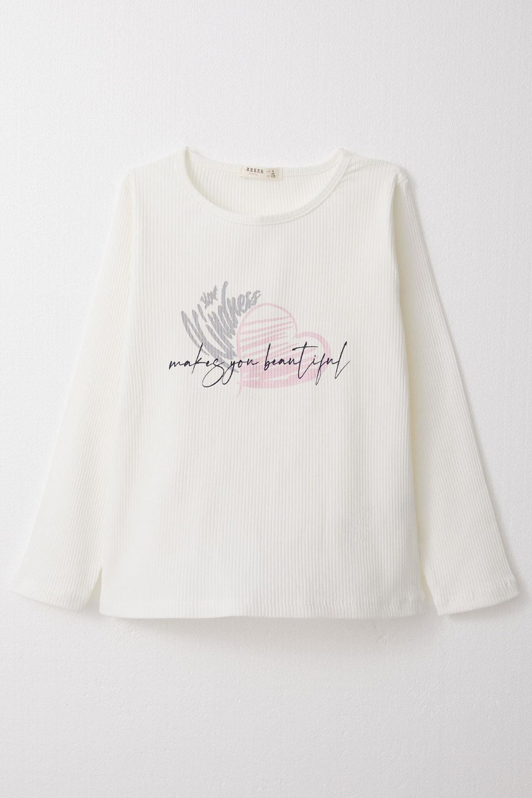 BRE Breeze Girl Child Long Sleeve T-Shirt with Heart Printed Text, 4-8 Years, Ecru - Hrodna