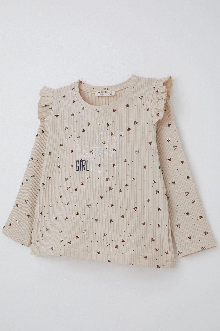BRE Breeze Girl Child Long Sleeve T-Shirt Heart Pattern Printed 2-6 Years, Beige - Alhaurín de la Torre